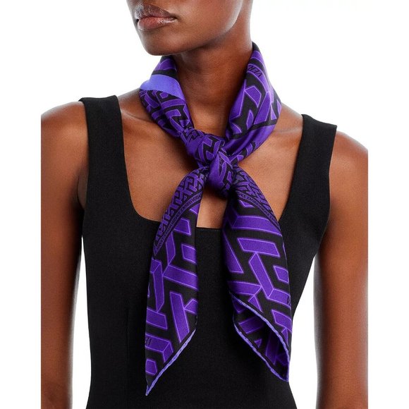 Versace Accessories - Versace Bio 100% Silk Twill Purple Black Scarf Rtl $525